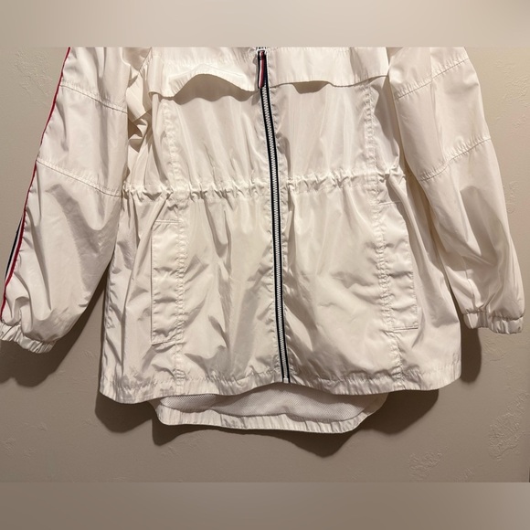 Tommy Hilfiger Long Windbreaker Logo Jacket Women's Size Large White, Red & Blue - Picture 7 of 16
